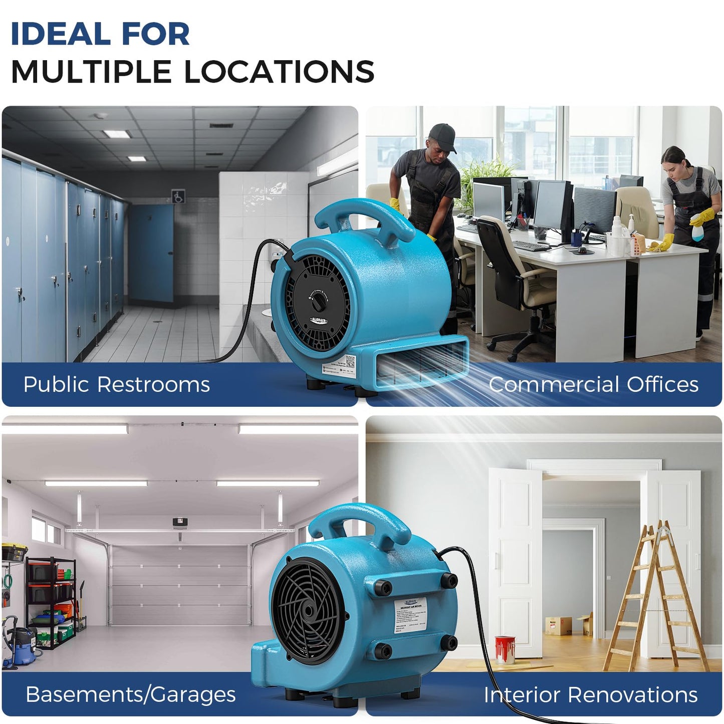 ALORAIR 3 Speed Air Mover Floor Fan 1000CFM Portable Blower Fan-GE1000