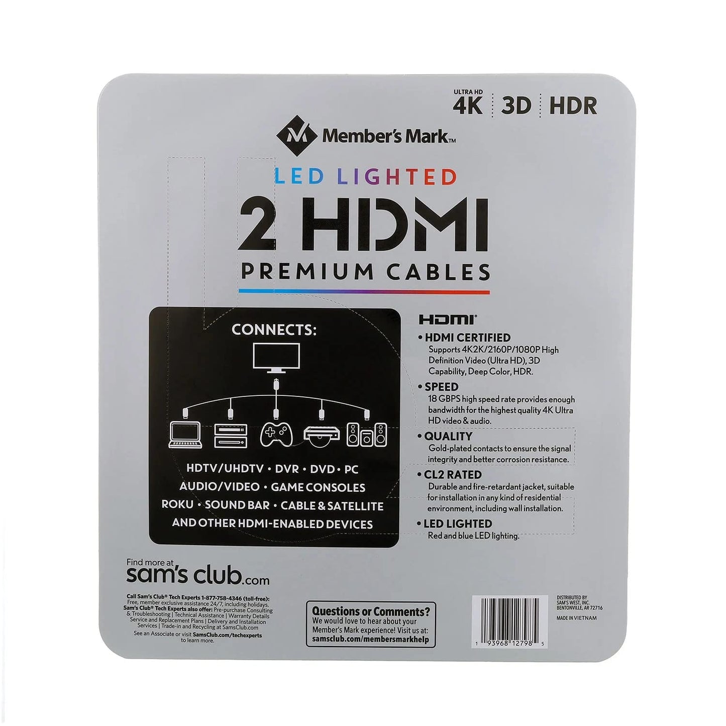 Member's Mark 9' LED Lighted HDMI Premium Cables