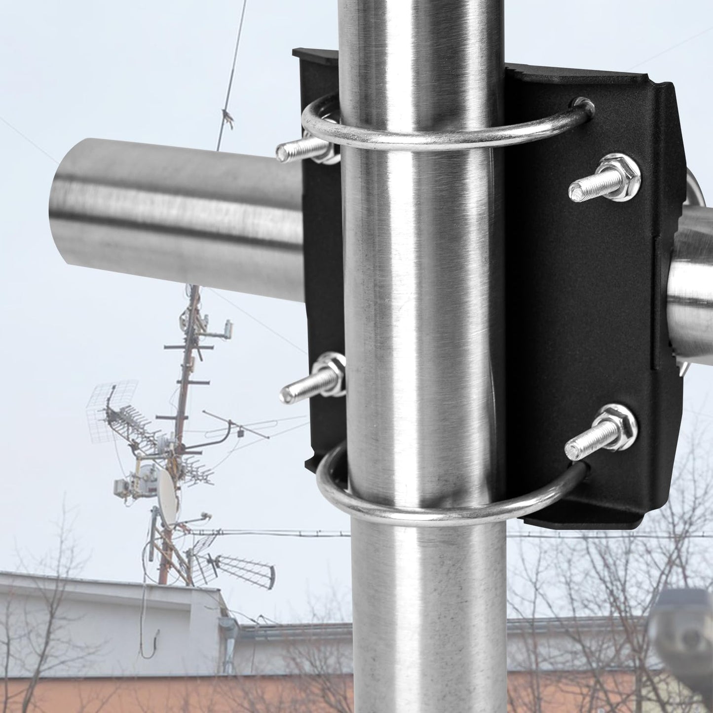 KSWLOR Antenna Mast Cross-Over Bracket Kit for 1.65" to 2.45" OD Pipes with Heavy Duty Right-Angle Plate & Mounting Hardware U Bolts Anti-Rust