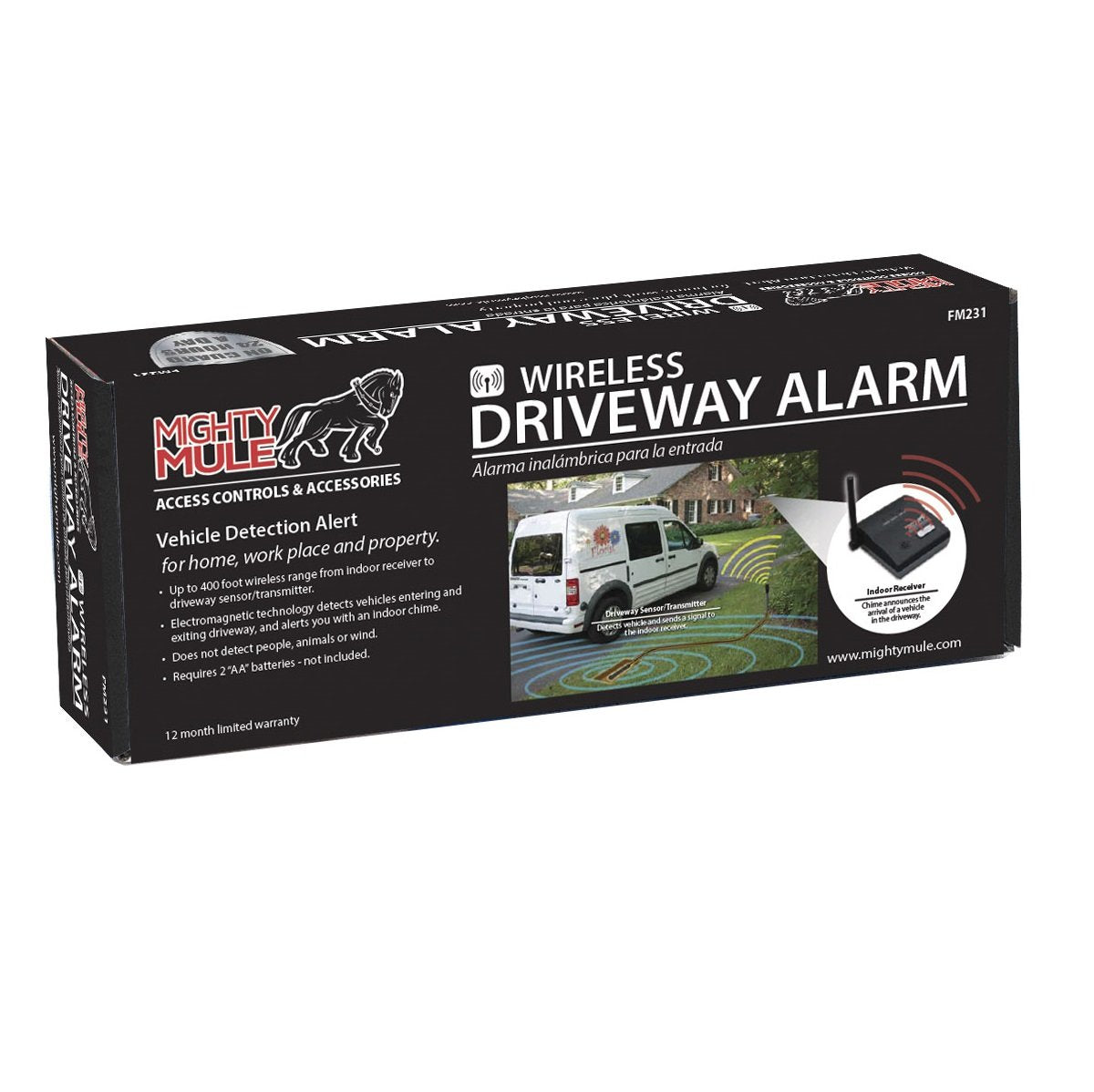Mighty Mule FM231 Wireless Driveway Alarm - Electromagnetic Vehicle Detection, Indoor Receiver, 400 ft Range, Expandable, Battery Powered, Easy
