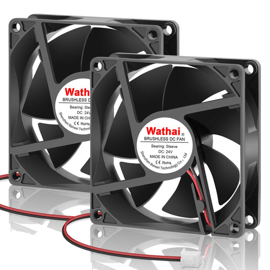 Wathai 80mm 24V DC Cooling Fan 2Pin 24Volt 80mm x 25mm Brushless 3 Inch Fan High Speed for DIY Ventilation Exhaust Projects Cooling 2 Pack