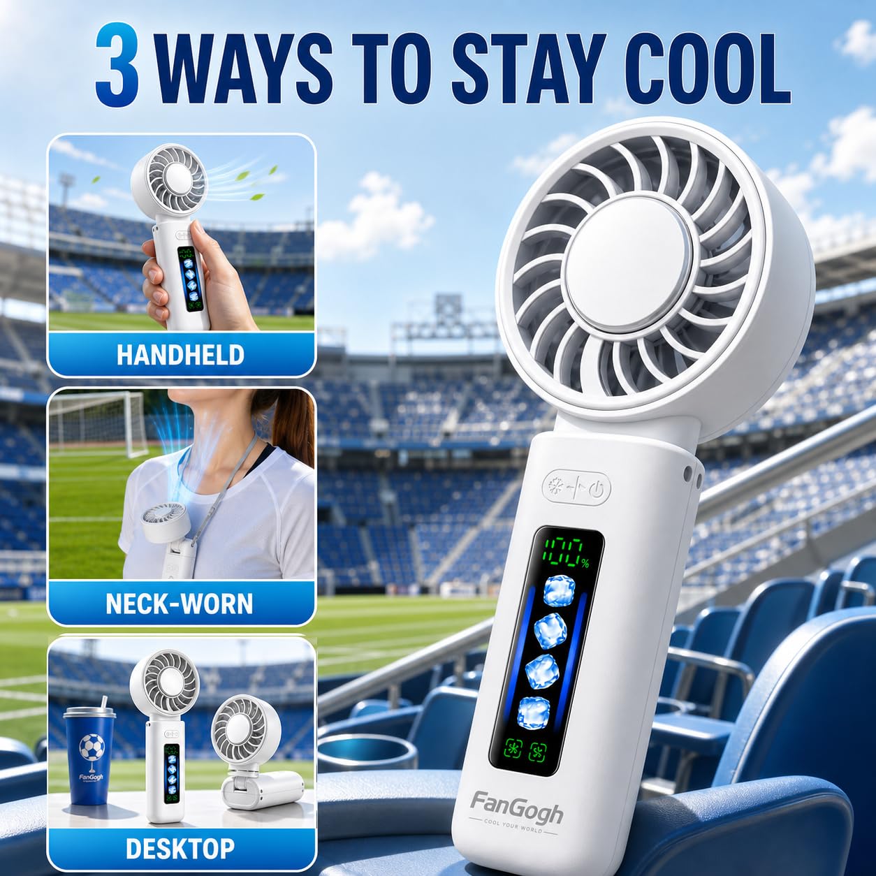 Magicold Portable Handheld Turbo Fan, 4 Gear Wind Speed Personal Neck Fan with Cooling Plate, 3000mAh Rechargeable Mini Fan, 3-in-1 Hand Fan