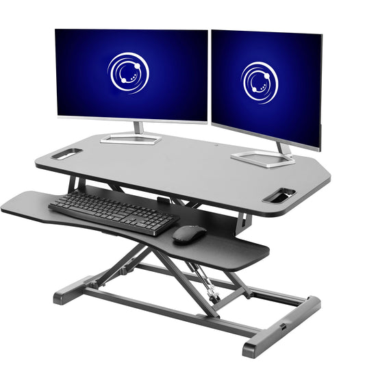 VIVO Extra Wide 38 inch Corner Desk Converter, K Series, Height Adjustable Sit to Stand Riser, Dual Monitor and Laptop Workstation with Wide Keyboard