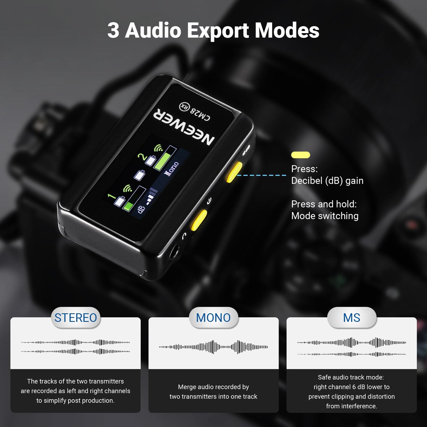 NEEWER CM28 (1 RX + 2 TX + Charging Case), Wireless Lavalier Microphone, Smart Noise Cancelling, 48KHz/16Bit 9 Hrs Uncompressed Recording, 656ft/200m