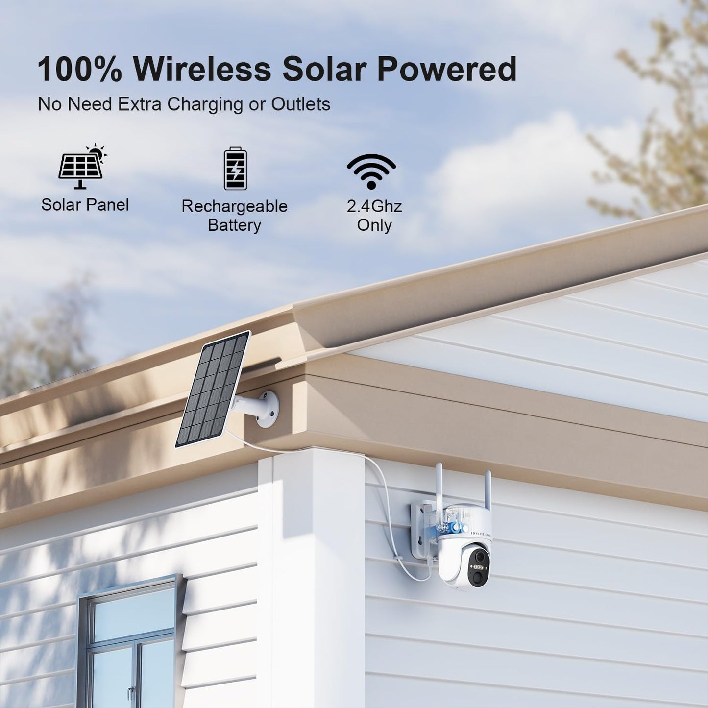 HOSAFE.COM Home Security Cameras Wireless Outdoor, Outdoor Camera Wireless WiFi, 360 Camera Solar Powered, PTZ, PIR Sensor, 2K HD Color Night Vision