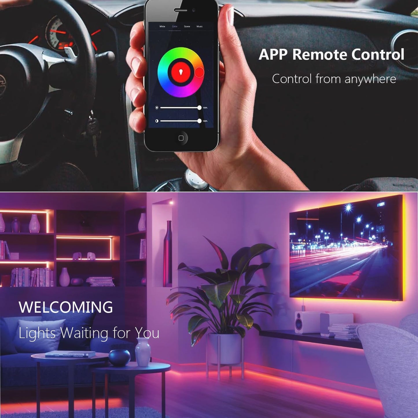 Smart Under Cabinet Lighting with Remote,RGB Cabinet Lights,Color Changing LED Strip Lights for PC,Kitchen Under Counter Lighting Plug in,Shelf