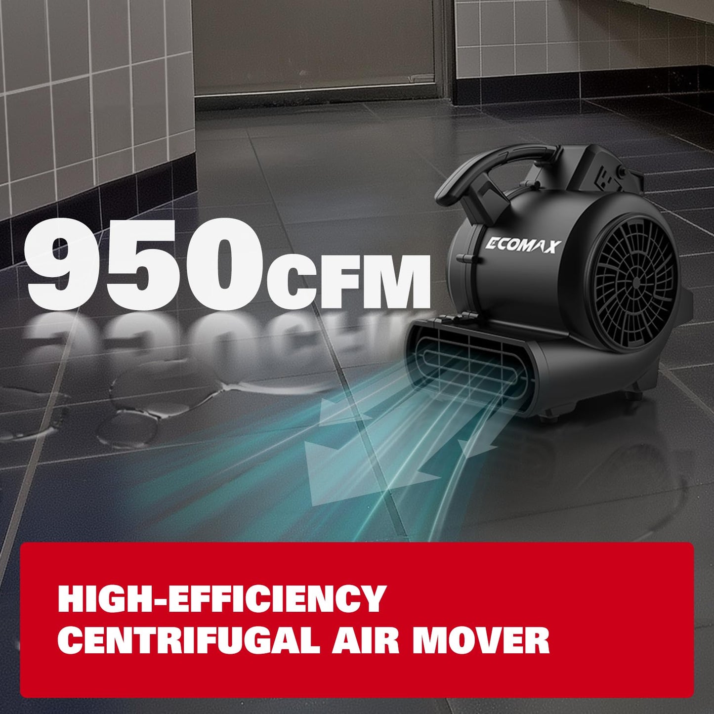 ECOMAX Air Mover Blower Fan 950 CFM with Timer, Floor Fan EMAM1090A