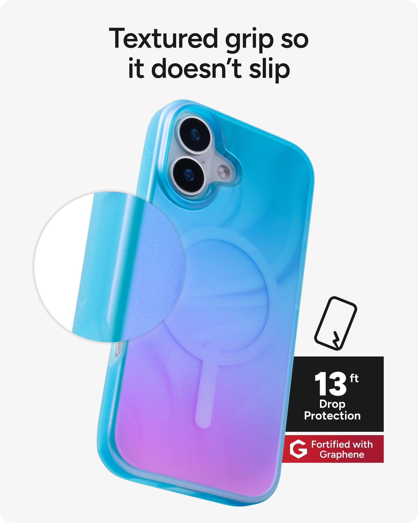 ZAGG Milan Snap Case for iPhone 17 - Deep Aurora, Graphene Strengthened Phone Case with Drop Protection (13ft/4m), Textured Edges & Sparkle Design