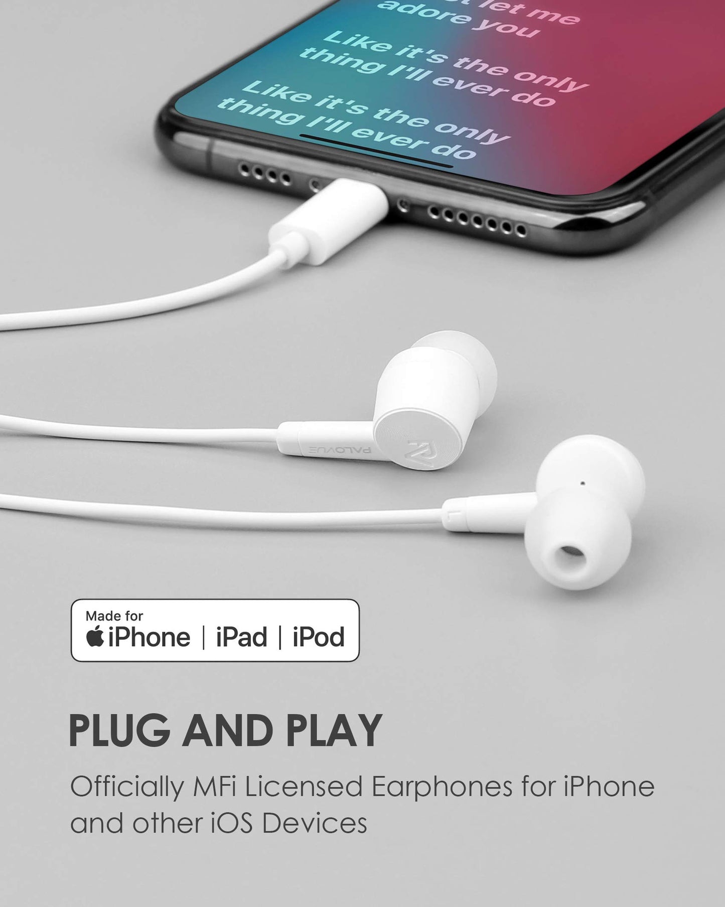 PALOVUE Lightning Headphones Earphones MFi Certified with Microphone
