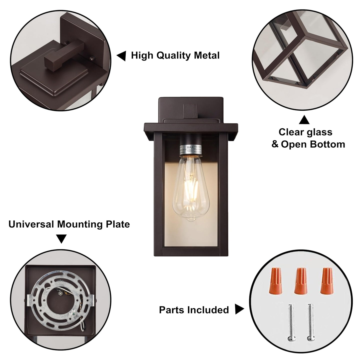 ACLand Oil Rubbed Bronze Outdoor Wall Light Fixture, Waterproof Clear Glass Shade Outdoor Sconce Lighting with E26 Sockets, 11" Exterior Lantern
