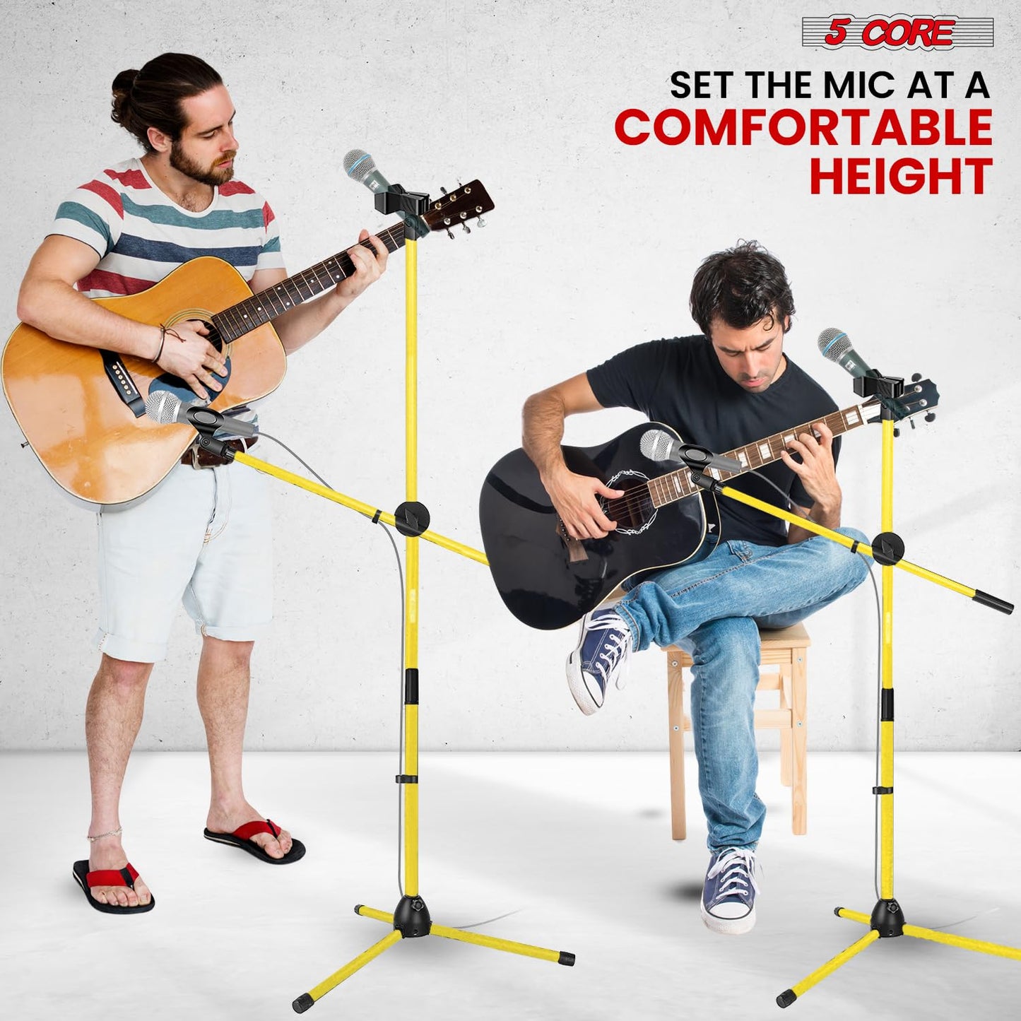 5 Core Microphone Stand Floor 2 Mic Clips Universal Dual Height Adjustable Tripod Mic Stands w Telescoping Boom Arm Foldable Portable w 2 Screws Adapt