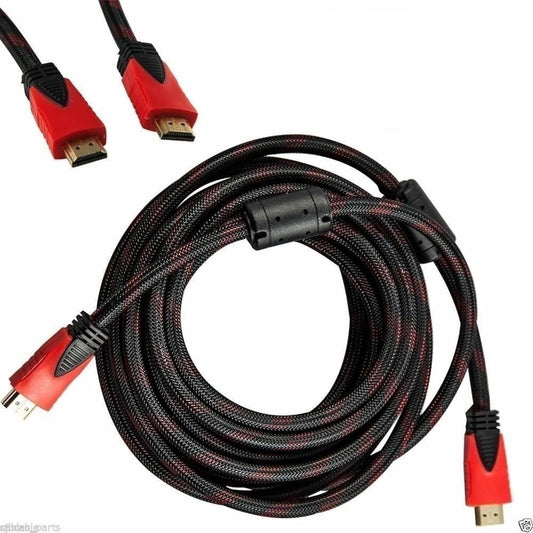 CableVantage Premium HDMI Cable 50FT for 3D DVD PS3 HDTV LCD HD TV 1080P Red Mesh High Speed Gold-Plated Braided Nylon Cord, Gold Tip
