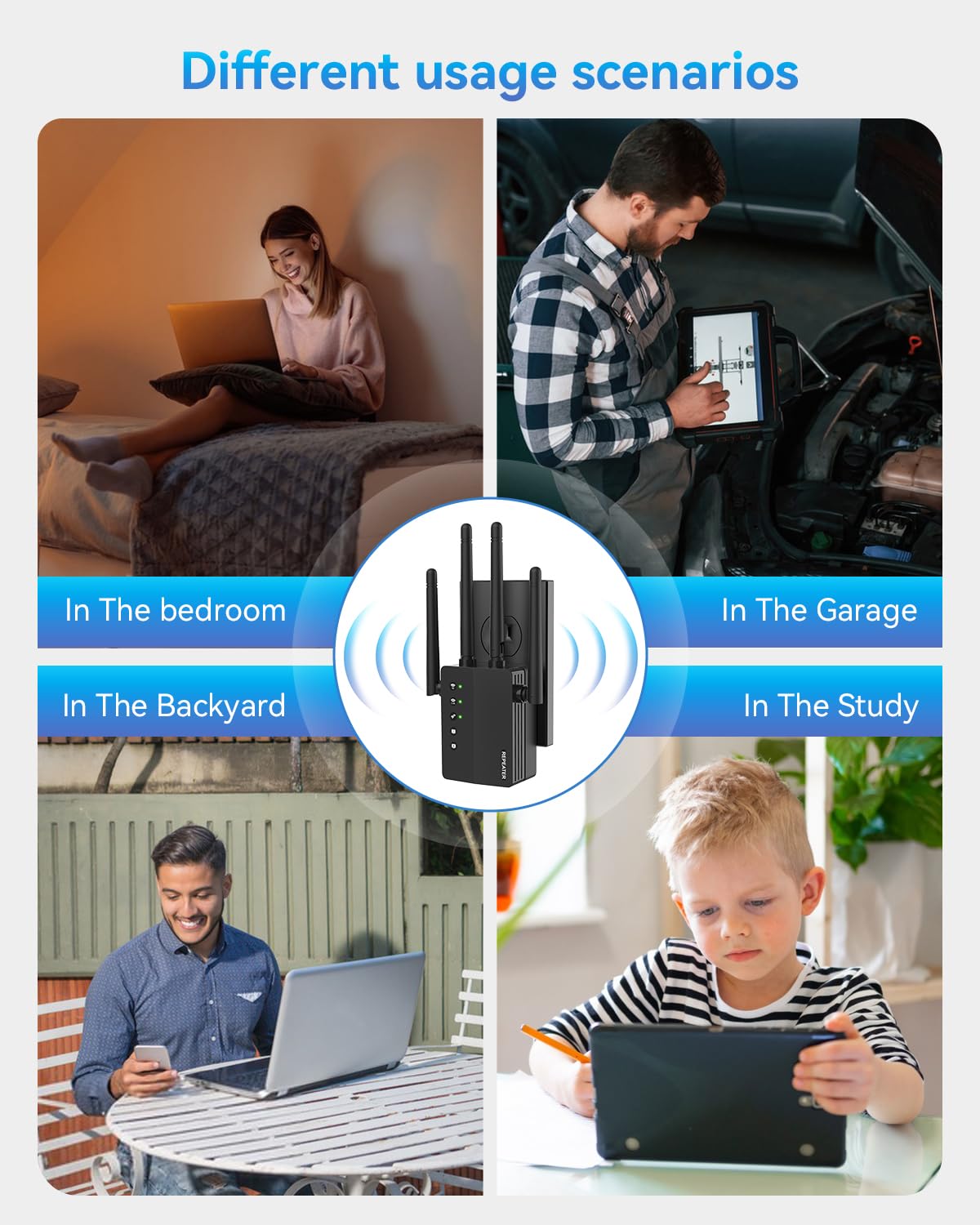 WiFi Extender Signal Booster, Dual Band 2.4/5.8G WiFi Extender - 1200Mbps, 12880 Sq Ft Coverage, 105 Devices & 1-Tap Setup for Home Use
