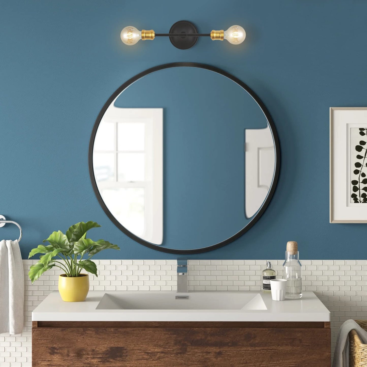 JONATHAN Y 13.25" Oil Rubbed Bronze/Brass Gold 2-Light Iron Vanity Light, Industrial Farmhouse Wall Sconce for Bathroom Mirror, Rustic Metal Fixture