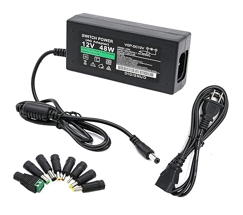 DIGISHUO DC 12V 4A 48W Power Supply Adapter Transformer Switch AC 110V/240V to DC 12V 4amp Switching Converter LED Driver for LED Strip Light CCTV…