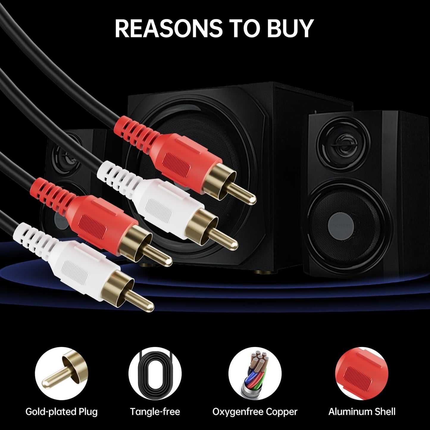 Sjorks RCA Cable 6ft,2RCA Male to 2RCA Male,Audio Stereo Subwoofer Cable [Hi-Fi Sound] Auxiliary Audio Cord for Home Theater, HDTV, Amplifiers, Hi-Fi