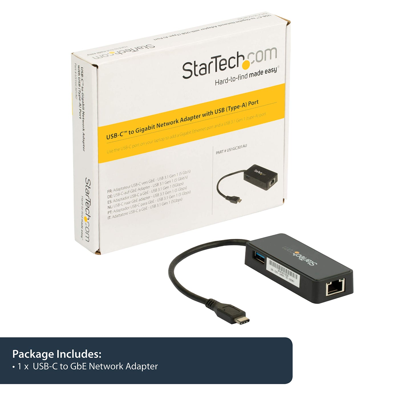 StarTech USB-C to Ethernet Gigabit Adapter, Thunderbolt 3 Compatible