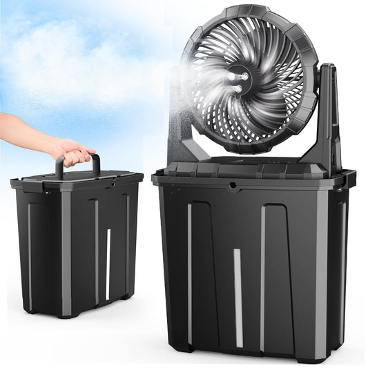 Ausic Portable Misting Fan, 9L 10-inch Outdoor Mist Fans for Outside Patios Cooling, 30000mAh Rechargeable Battery Fan with Water Box, 3 Strong Winds