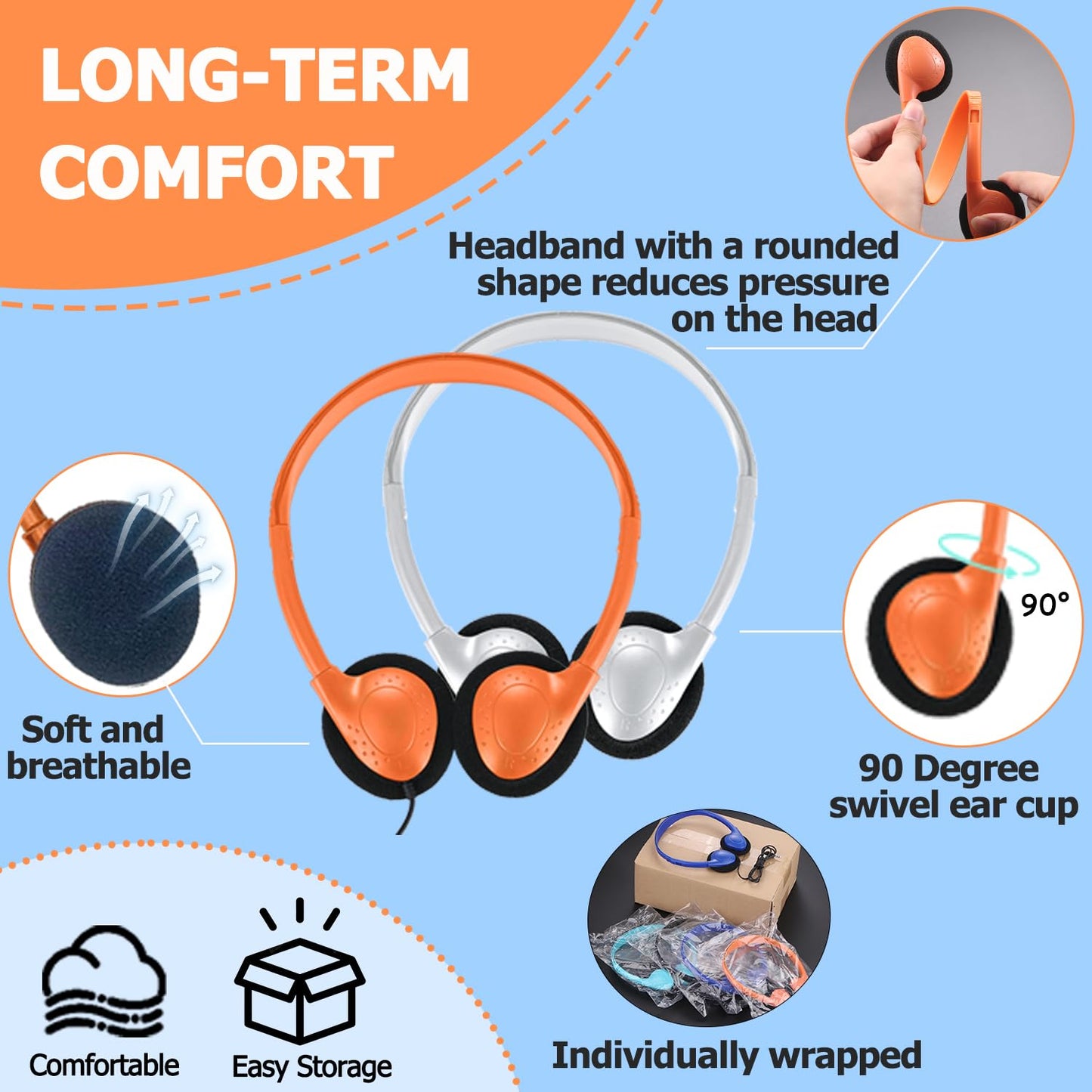 Ladont 30 Pack Kids Headphones Bulk for School Classroom, Wired Headphone for Kids Students Child Toddler Teens Boy Girl, Wholesale Multi Color 3.5mm