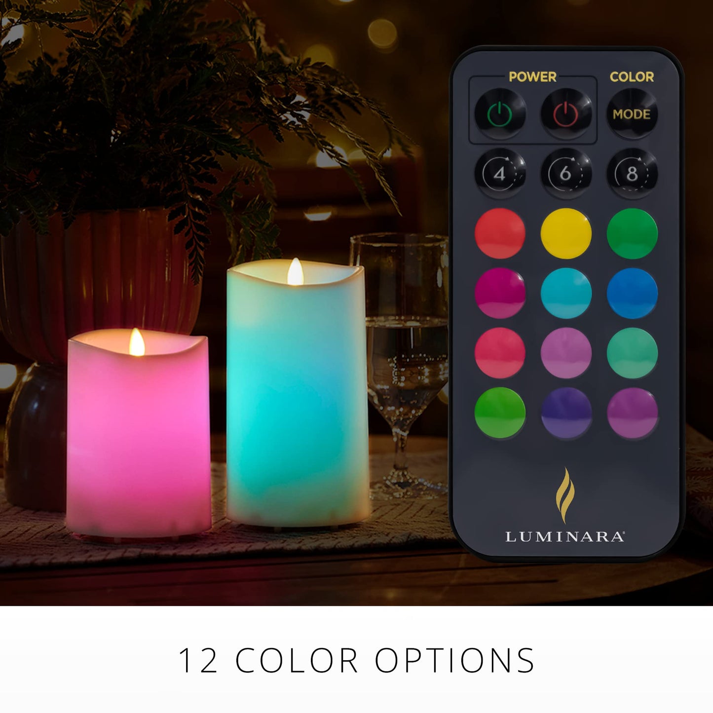 Luminara Outdoor Flameless LED Coloring Changing Candle Melted Edge 3.75" x 5.3" Real Moving Flame Battery Operated Timer Plastic Weather-Resistant