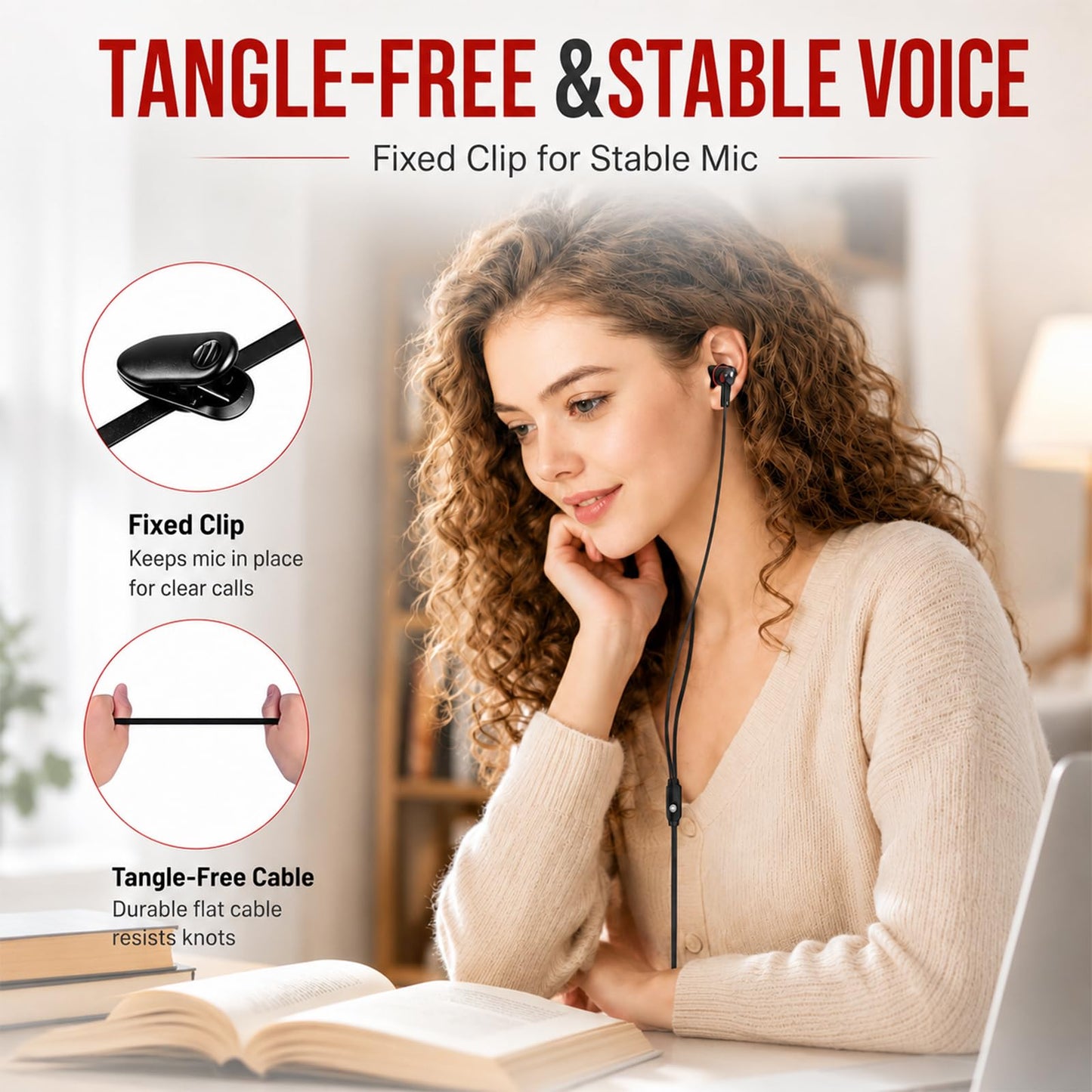 Rosmas Wired Earbuds in-Ear Headphones with Microphone, 3.5mm Jack Corded Earphones Stereo Bass Earbuds, S/M/L Soft Silicone Tips Compatible