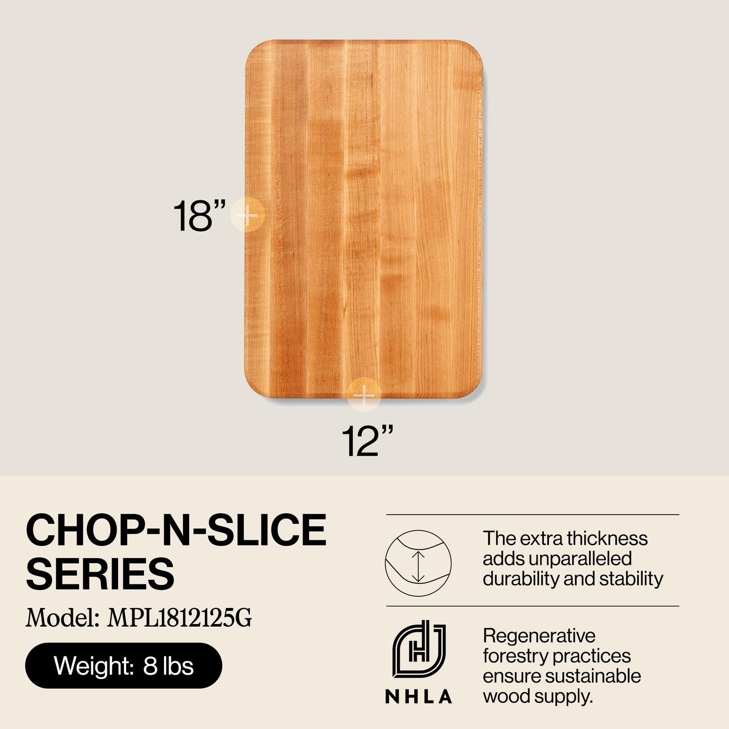 John Boos Chop-N-Slice Series Rectangular Wooden Maple Cutting Board 18”x12” - 1.25” Thick, 8-lb Reversible Butcher Block with Eased Corners…