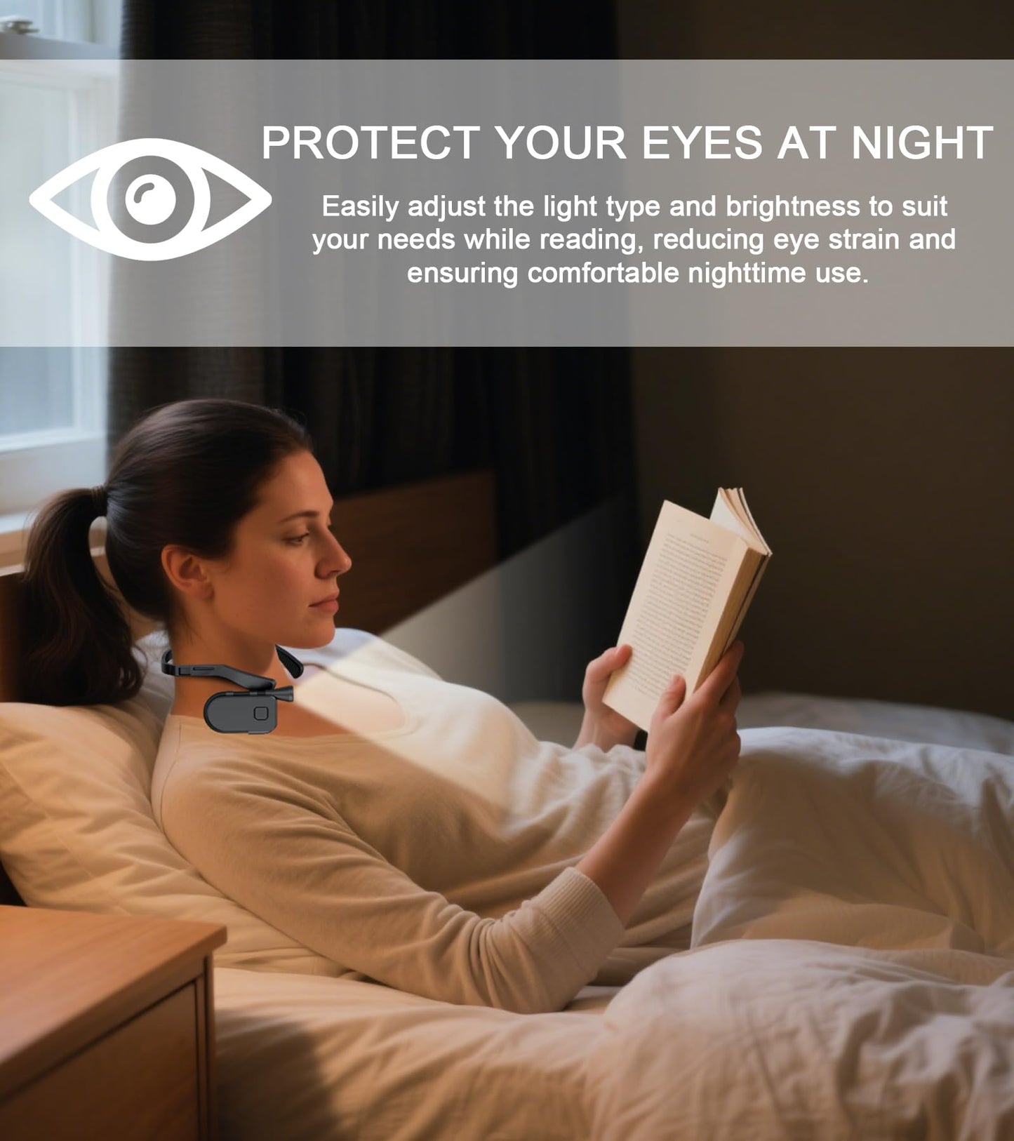 SURPOOTER Neck Reading Light, 3 Color Modes & Stepless Dimming Lightweight Hands-Free Rechargeable LED Book Light with USB-C Charging for Reading