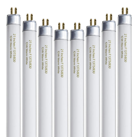 8 Pack 21 Inch T5 Fluorescent Light Bulb 13 Watt F13T5/WW Compatible with Sylvania Satco Philips GE Under Cabinet Tube Light Warm White 800 Lumen G5