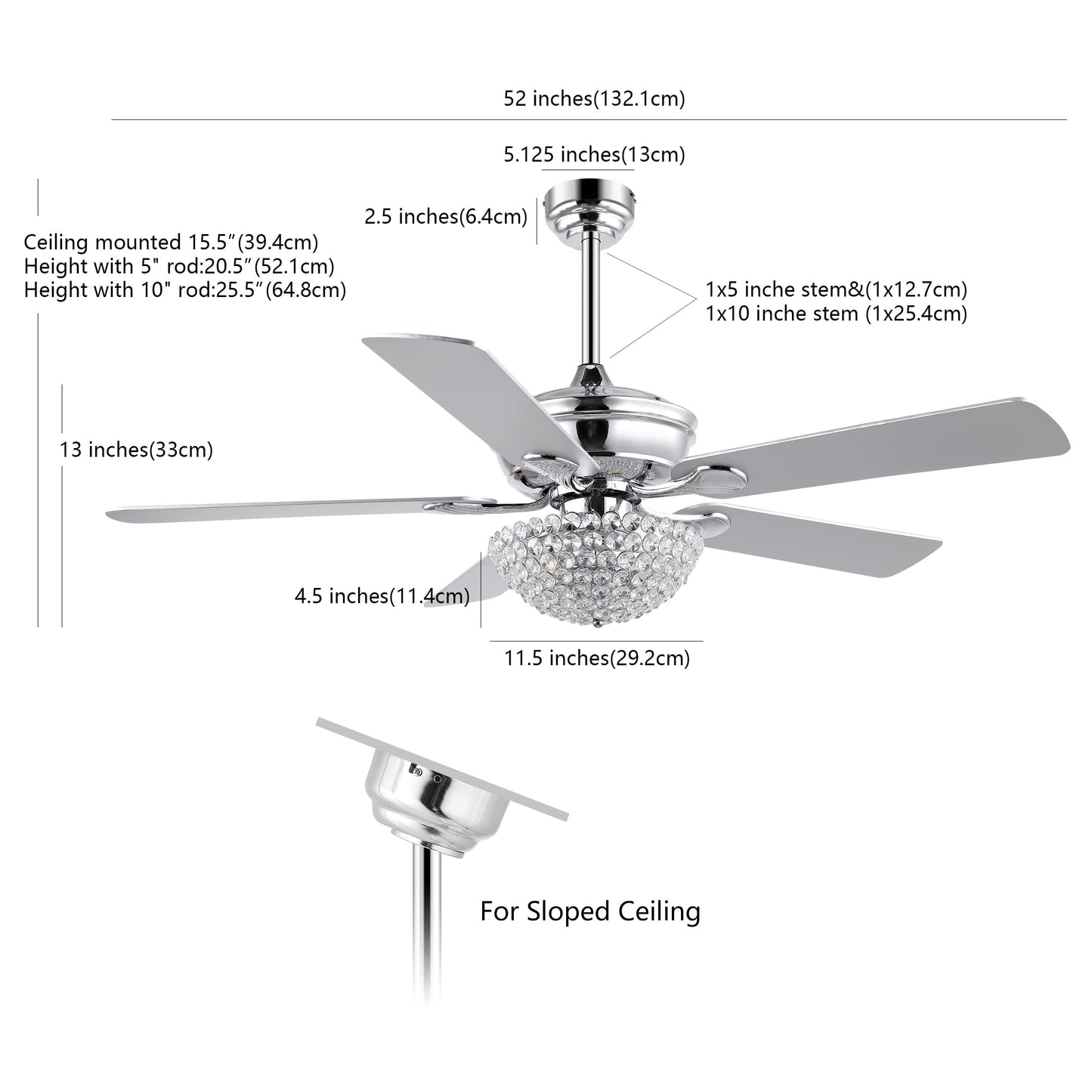 JONATHAN Y Cammy 3-Light 52" Ceiling Fan with Remote, Chrome