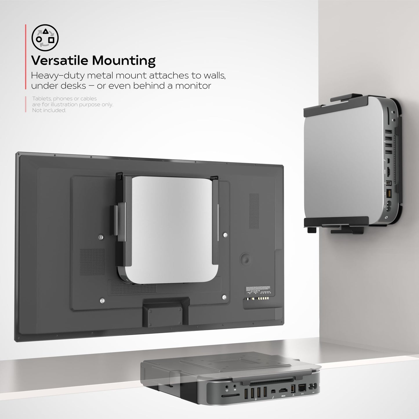 CTA Mac mini Mount - CTA Secure Solid Steel VESA Mount for The Mac mini - for Mac mini M1 & M2-2014 Mac mini & 2018 Mac mini - Under Desk, Behind