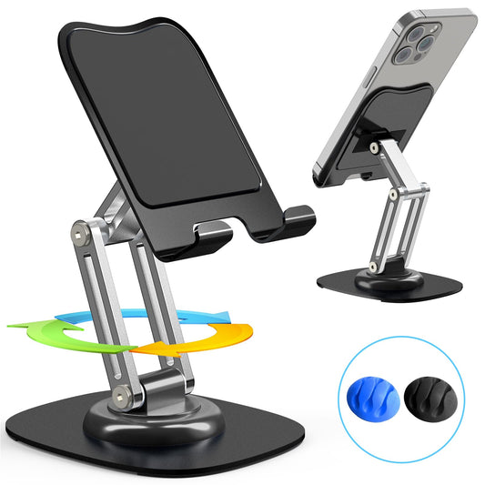 ZTGYGY Metal Phone Stand for Desk, Adjustable Foldable Desktop Phone Holder, 360 Degree Rotating Cell Phone Stand for Recording Compatible with iPhone