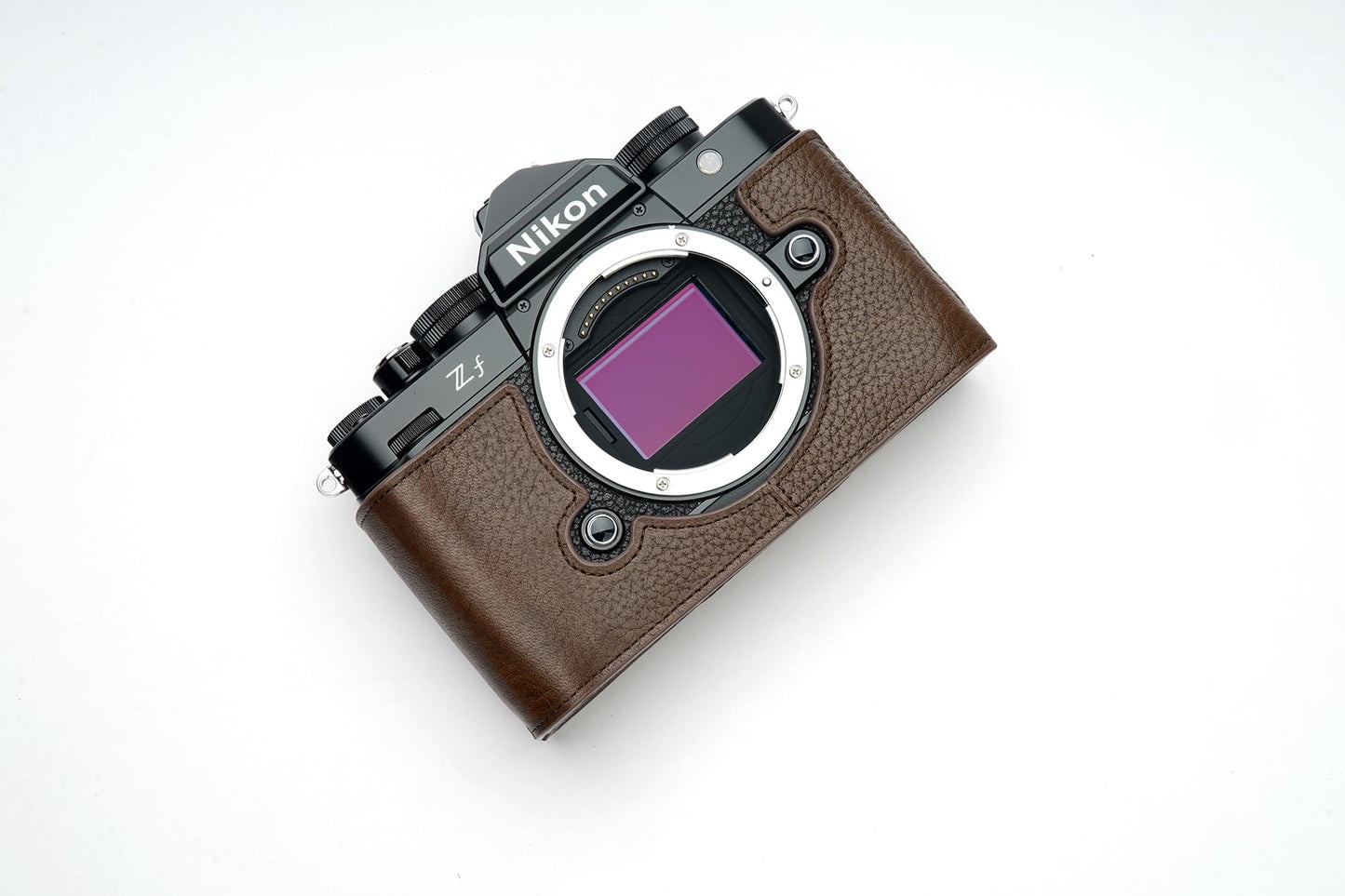 BMAOLLONGB ZF Camera Case, Handmade Genuine Real Leather Half Camera Case Bag Cover for Nikon ZF Camera Bottom Opening Version + Hand Strap (Coffee)