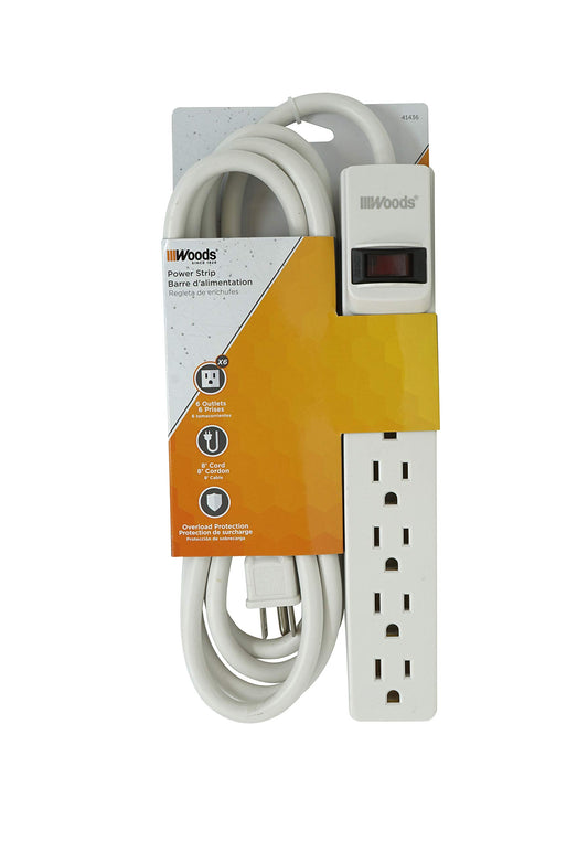 Southwire Woods Power Strip - Expands Power Access - 6 Outlet Safety Outlet Extension - 8 Foot UL Listed Corded Strip - Built-In Overload Switch