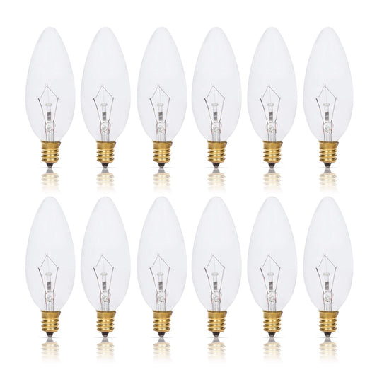 Simba Lighting Candelabra Torpedo Clear B10 CTC 25W E12 Base 120V, 12 Pack