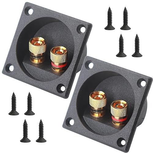 2PCS 2.2 Inch Square 2-Way Speaker Box Terminal Cup with Banana Plugs and Screw Type Binding Post Subwoofer Box Speaker Terminal Plates