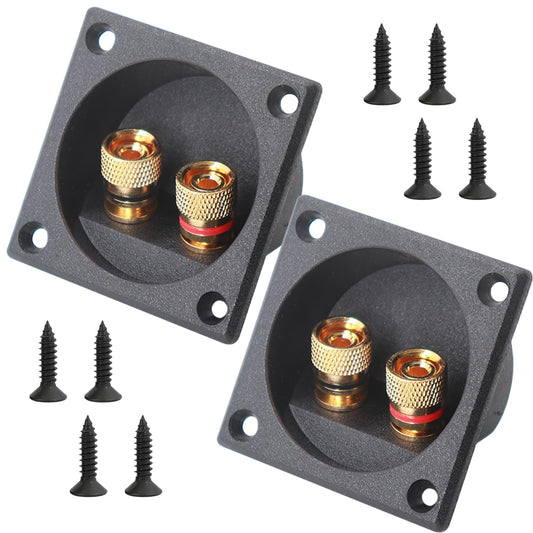2PCS 2.2 Inch Square 2-Way Speaker Box Terminal Cup with Banana Plugs and Screw Type Binding Post Subwoofer Box Speaker Terminal Plates
