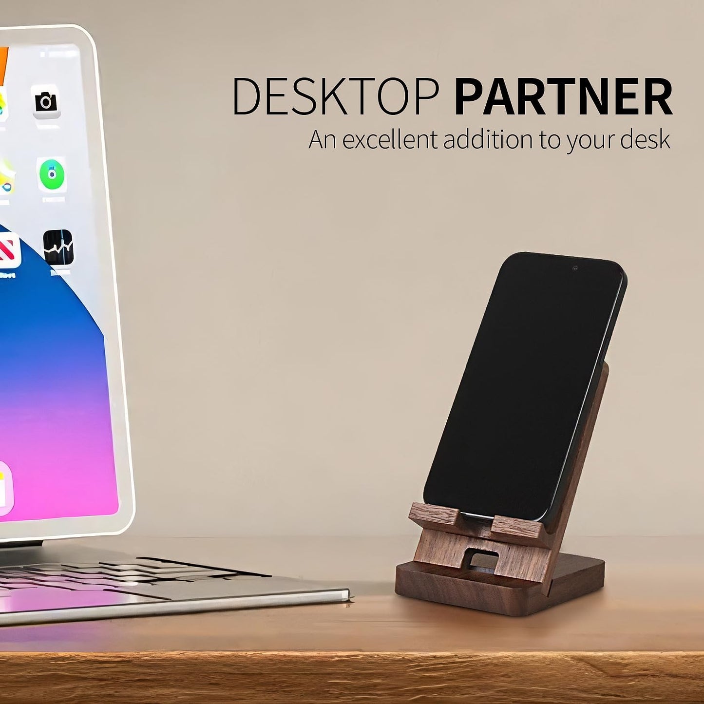 Cell Phone Stands of 3D MAGIC, Desktop Stand, Luxury Nature Wood Magnetic Phone Stand for Desk, Compatible with iPhone & All Cell Phones