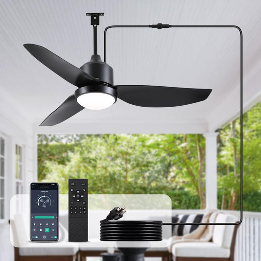 BZX Waterproof Outdoor Ceiling-Fan with Light - 52" Modern Ceiling Fans with 3 Colors LED Light, App & Remote Control, Quiet DC Motor, for Patios