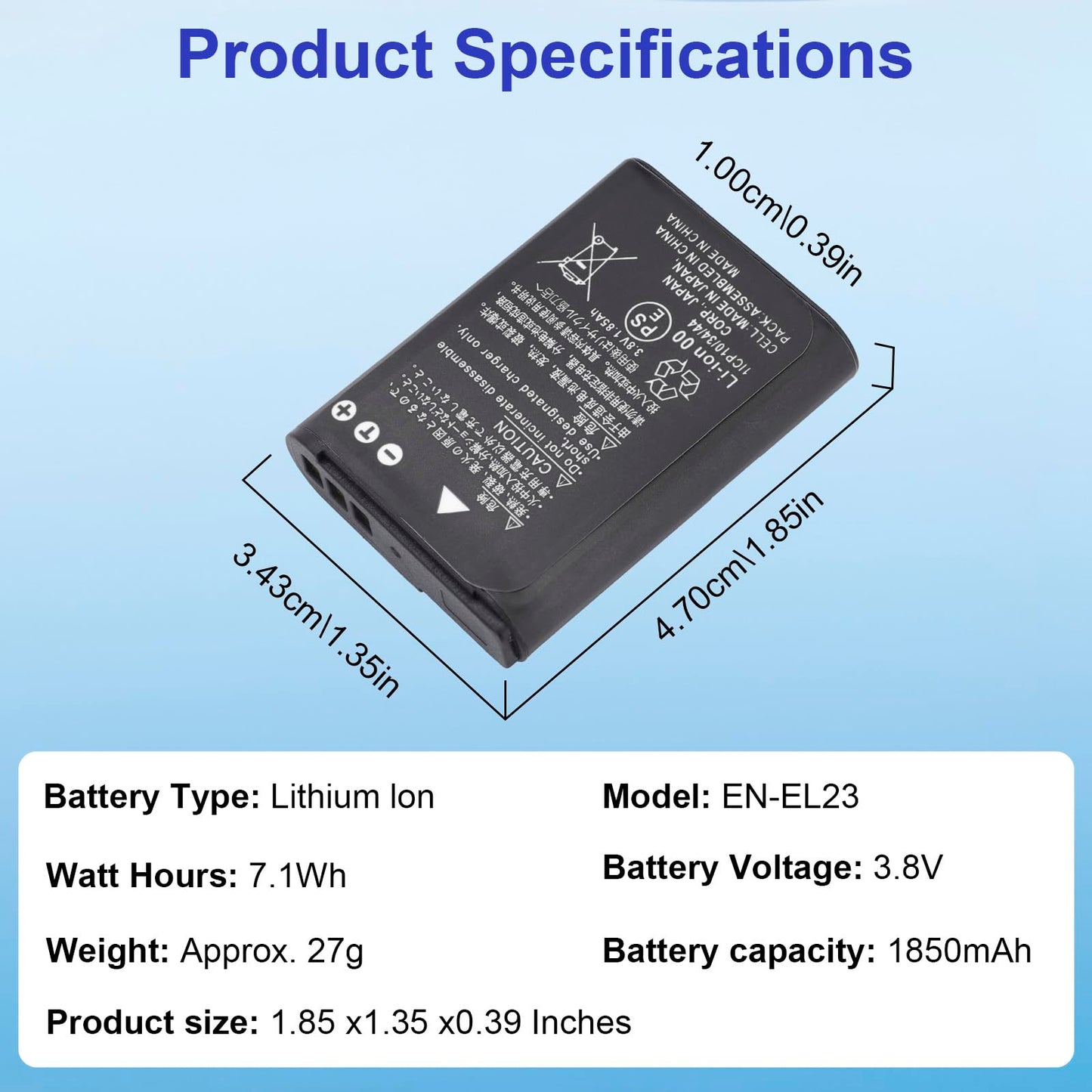 Vortiscape EN-EL23 1850mA Replacement Battery Compatible for Nikon Coolpix B700, P900, P600, P610, S810c Digital Camera,MH-67 MH-67P Charger (100%