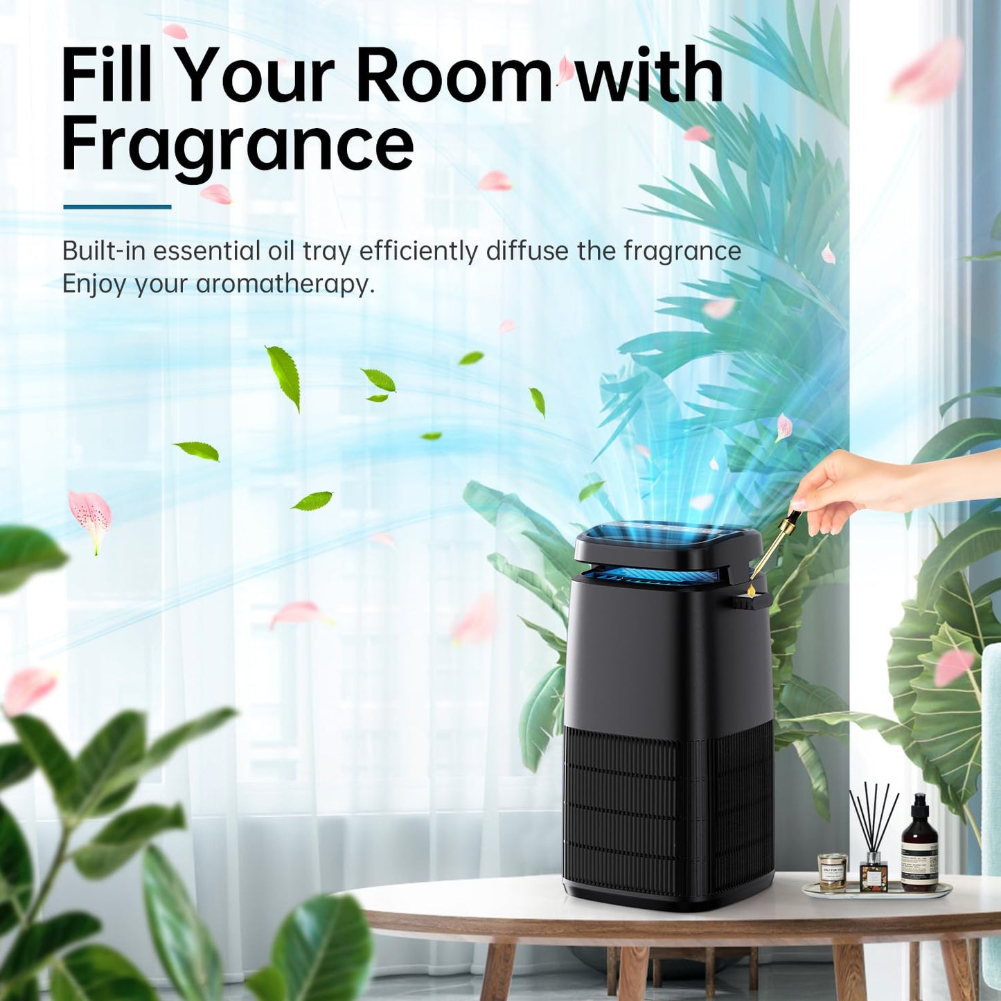 POMORON Air Purifiers for Home with Negative Ion and UV, MJ002H, Black