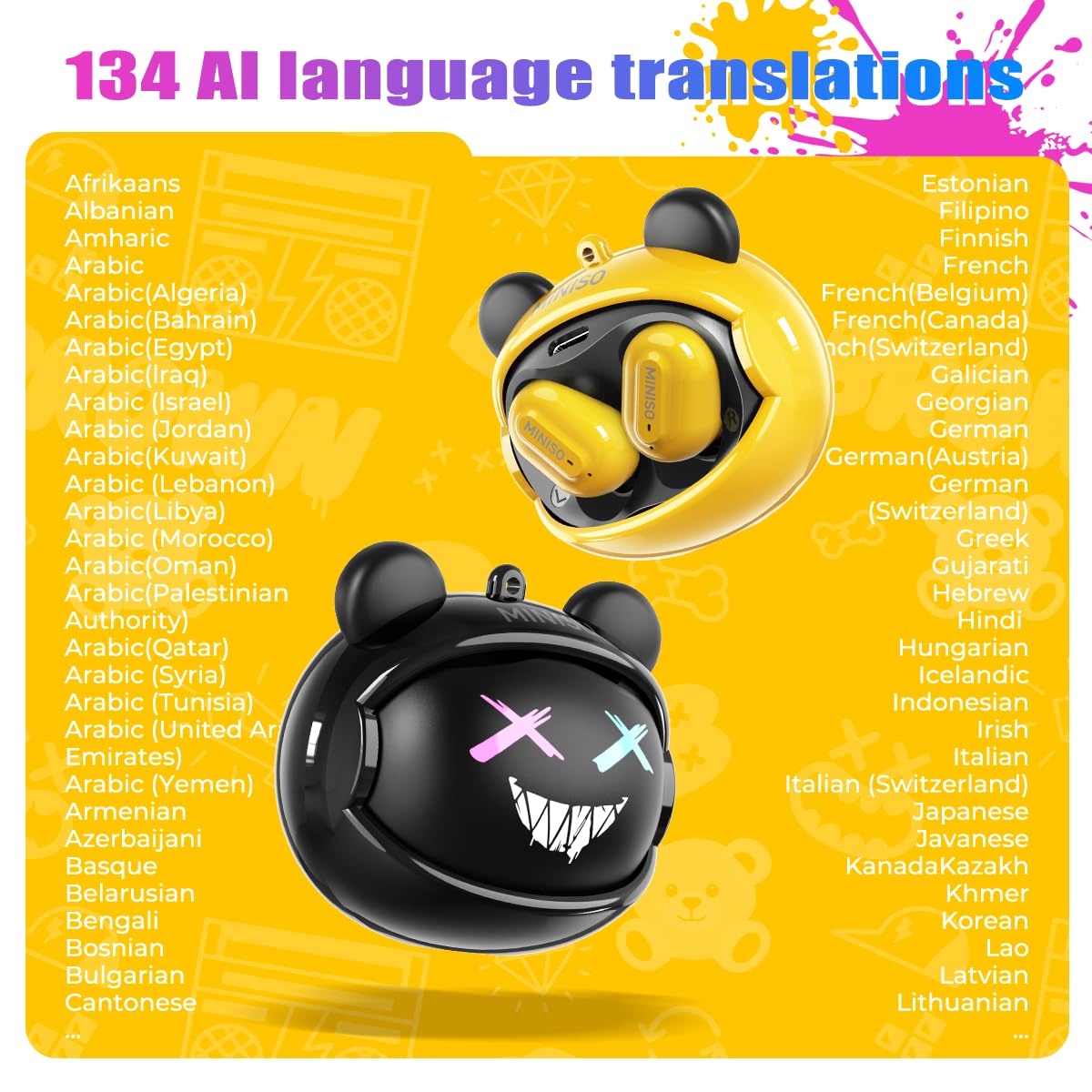 MINISO AI Kids Wireless Earbuds with Bluetooth 5.4, Translator Headphones with 134 Languages, Long Battery Life, Comfortable Fit & HD Sound, Perfect…
