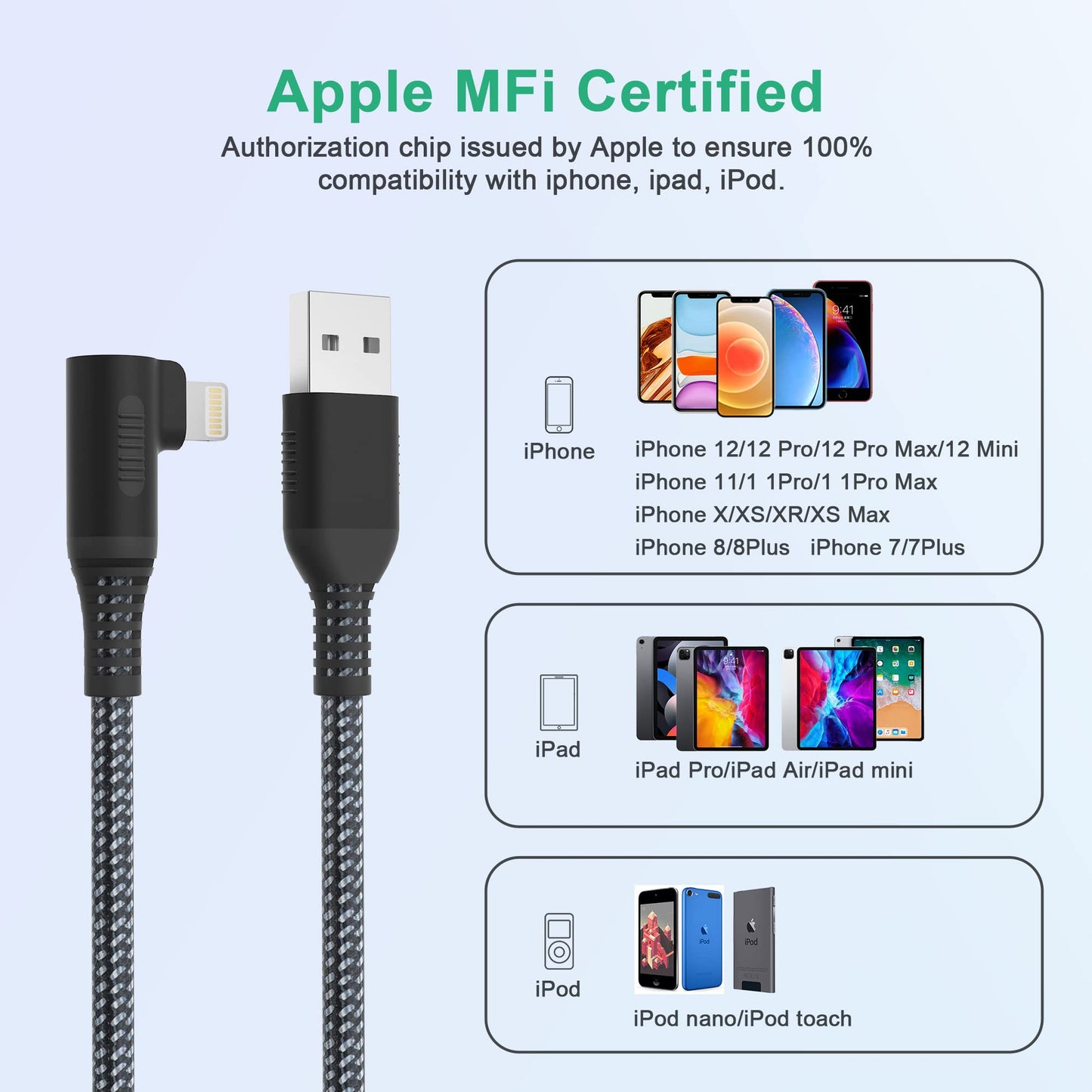 Apple MFi Certified Extra Long Right Angle iPhone Charger Cable (20 ft) - 90 Degree Nylon Braided Compatible with iPhone 13 12 11 X