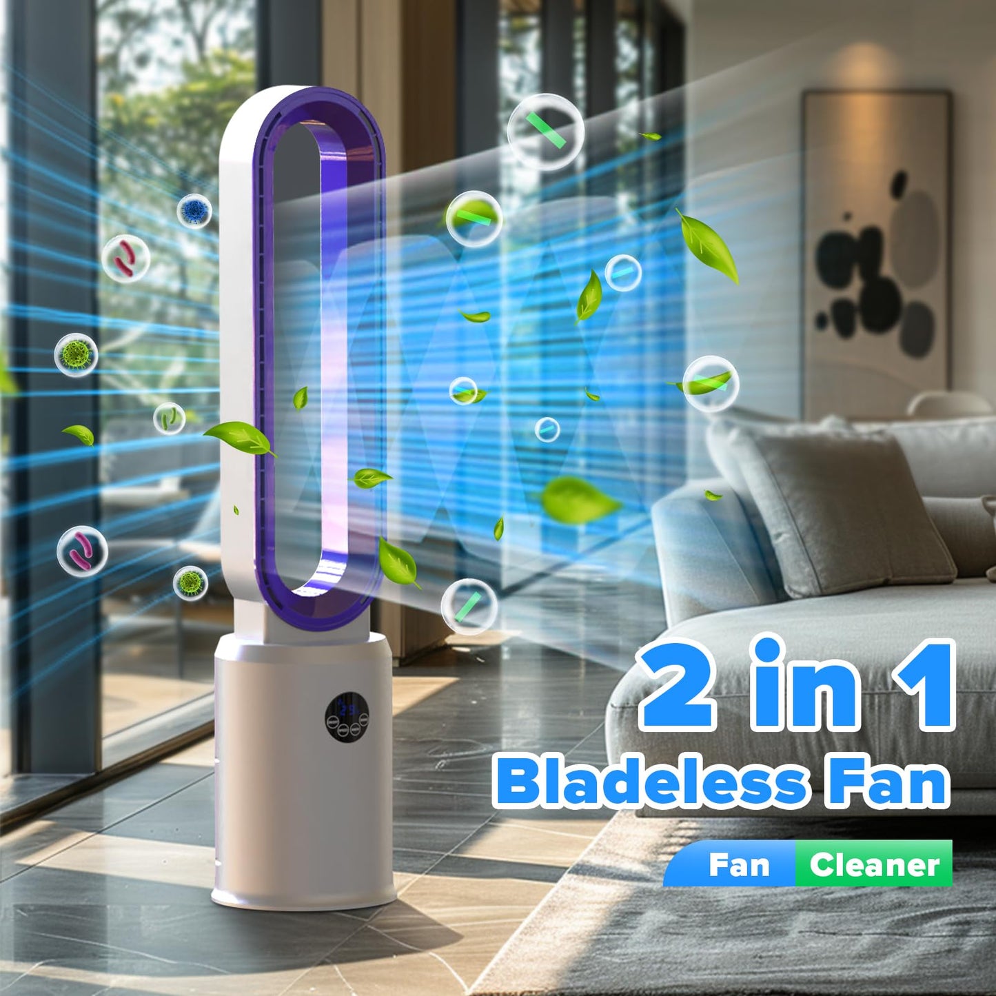 MOMOKOVA 38” Bladeless Tower Fan for Bedroom, Quiet Standing Floor Fans