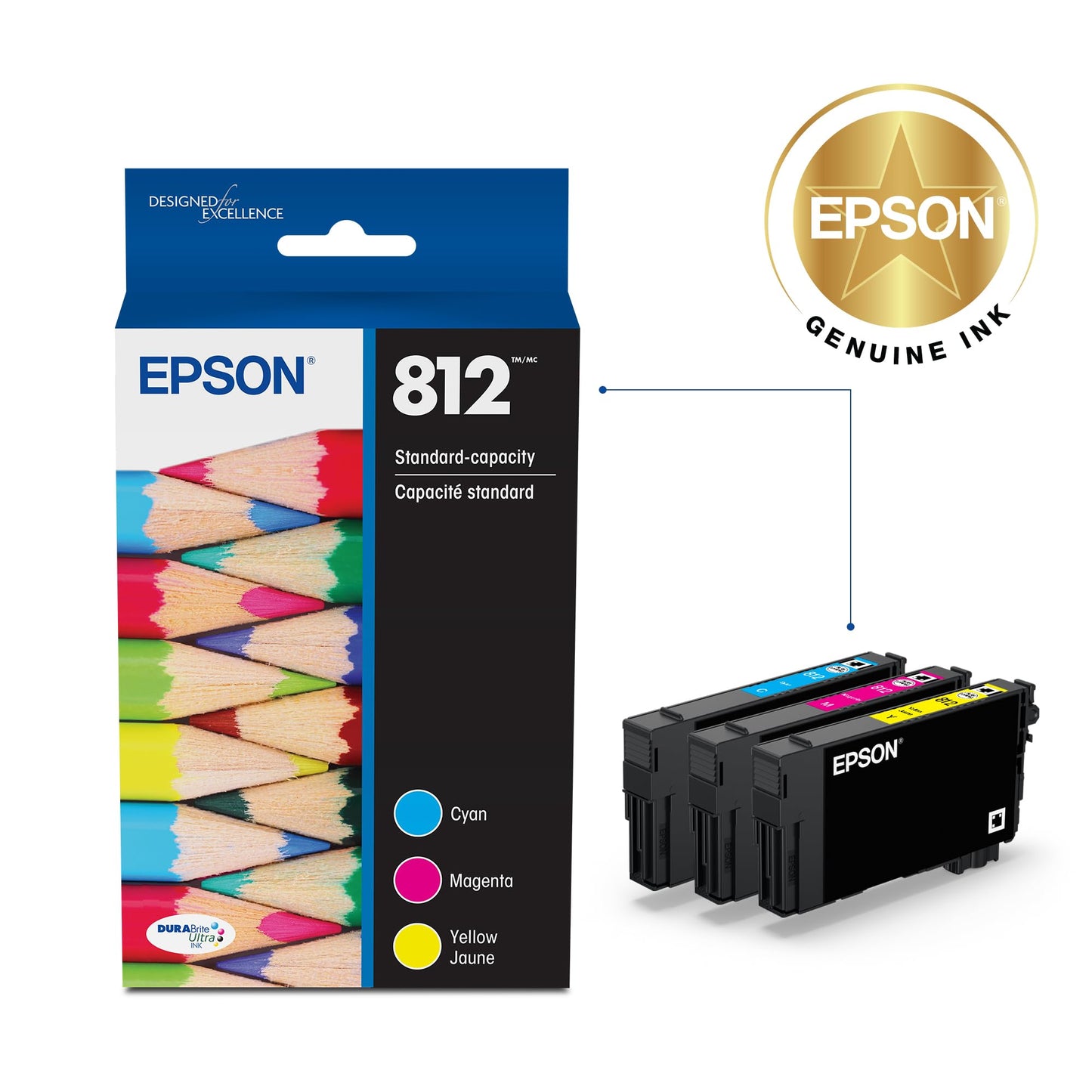 EPSON 812 DURABrite Ultra Ink Standard Capacity Color Combo Pack (T812520-S) Works with WorkForce Pro WF-7310 ,7820, 7840, EC-C7000