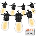 GvvooHome LED Outdoor String Lights 36FT Patio Lights with 13 Shatterproof S14 Replaceable Bulbs(1 Spare), Outside Hanging Lights Waterproof