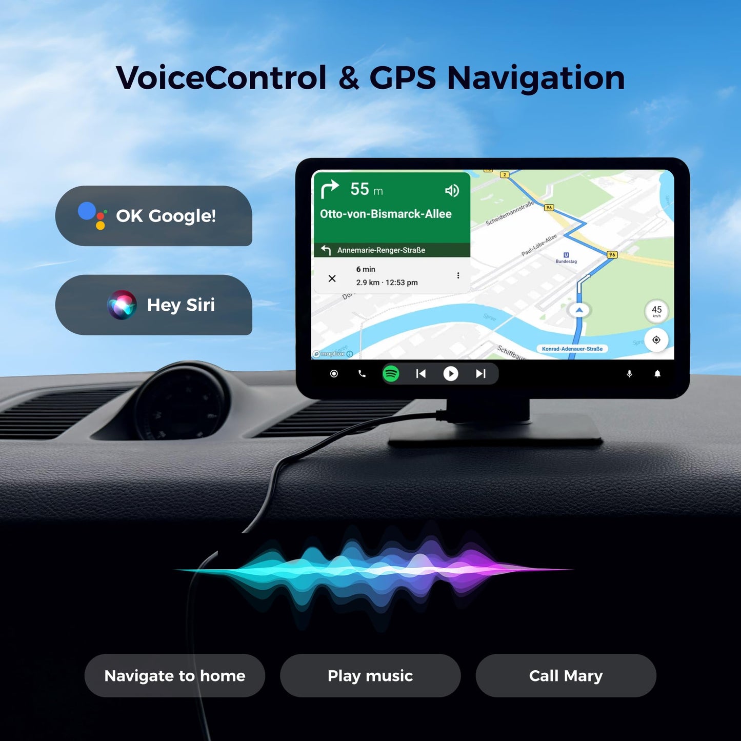KALOS PAD Wireless Carplay Screen for Car, 9" Carplay & Android Auto Car Stereo, with 1080p Backup Camera, BOE LCD/Mirror Link/Gesture Control/POP