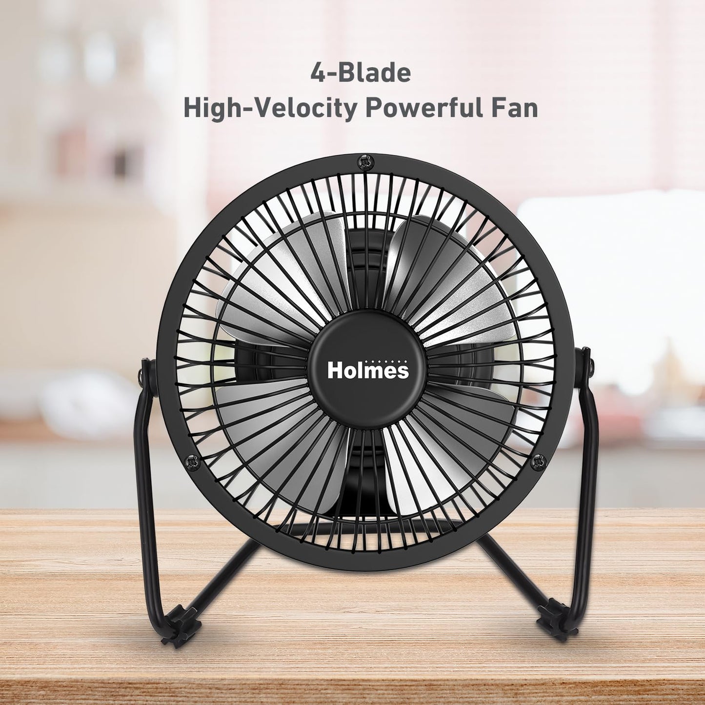 HOLMES Mini High Velocity Desk Fan 4in 4 Blade Black