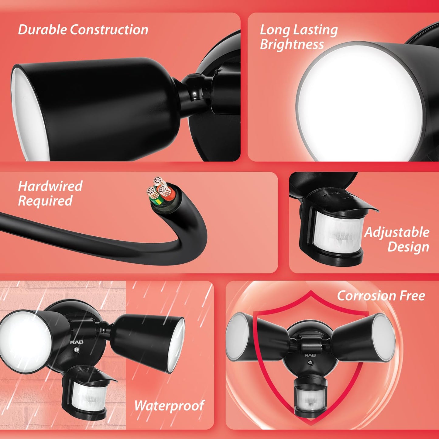RAB Lighting LU160 Luminator Motion Sensor Outdoor Lights - Flood Light for Security, Outside Dusk to Dawn Photocell, 3000k-5000k Tunable, IP65