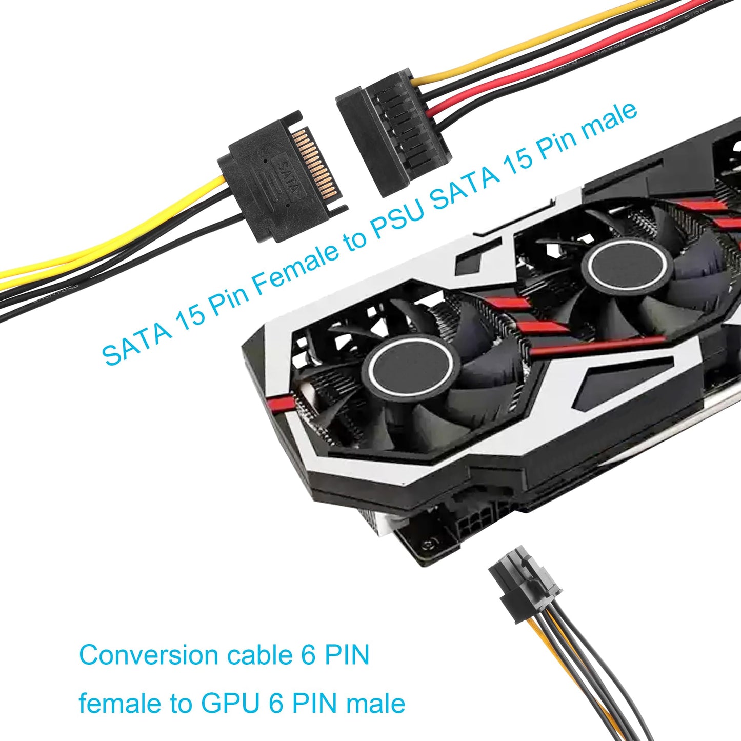 ELFJMZP SATA 15 PIN to ATX 6PIN Adapter GPU Power Cable 8.7in/22.0cm(Pack of 2)