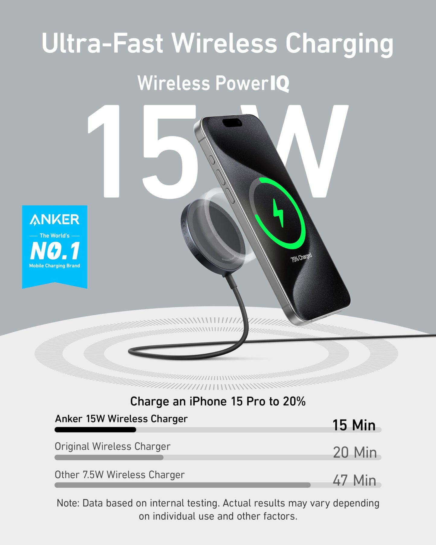 Anker MagSafe Charger Pad, MagGo iPhone 16 Wireless Charging Pad, Qi2 Certified 15W Wireless Charger, Compatible with iPhone 16/16 Plus/16 Pro/16 Pro